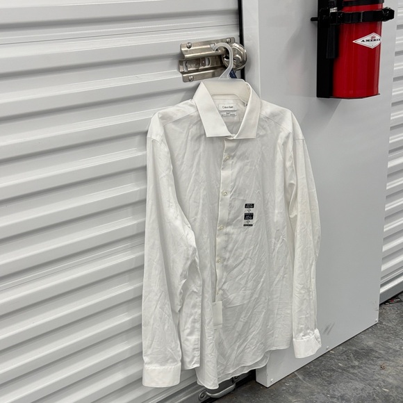 NWT Calvin Klein Slim Fit Wrinkle Free Crisp White LS Dress Shirt 17.5 34/35 XL - Picture 1 of 16